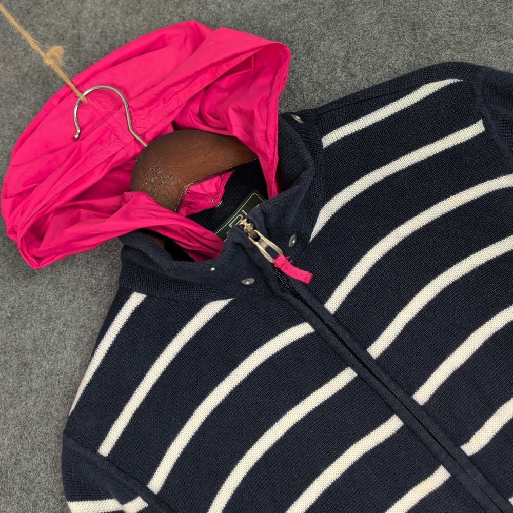 Lauren Active Ralph Lauren Navy Striped Full Zip Sweater Pink Hood XL